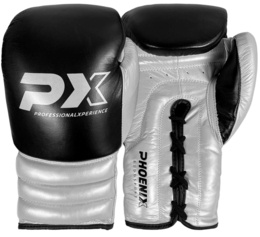 PX Wettkampf Boxhandschuhe Leder, schwarz-silber