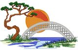 Stickmotiv Landschaft Asiatische Brücke / Asian Bridge Scene - EMB-16143