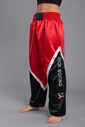 Kickbox-Satinhose schwarz-weiß-rot